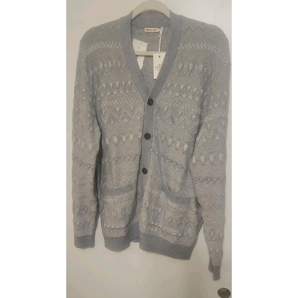 Marine Layer Sweater Mens XL Light Gray Stephen Textured Knit Cardigan